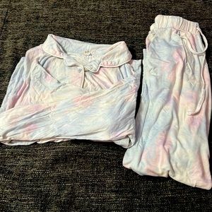 Pink and blue tie-dye pajama set.
